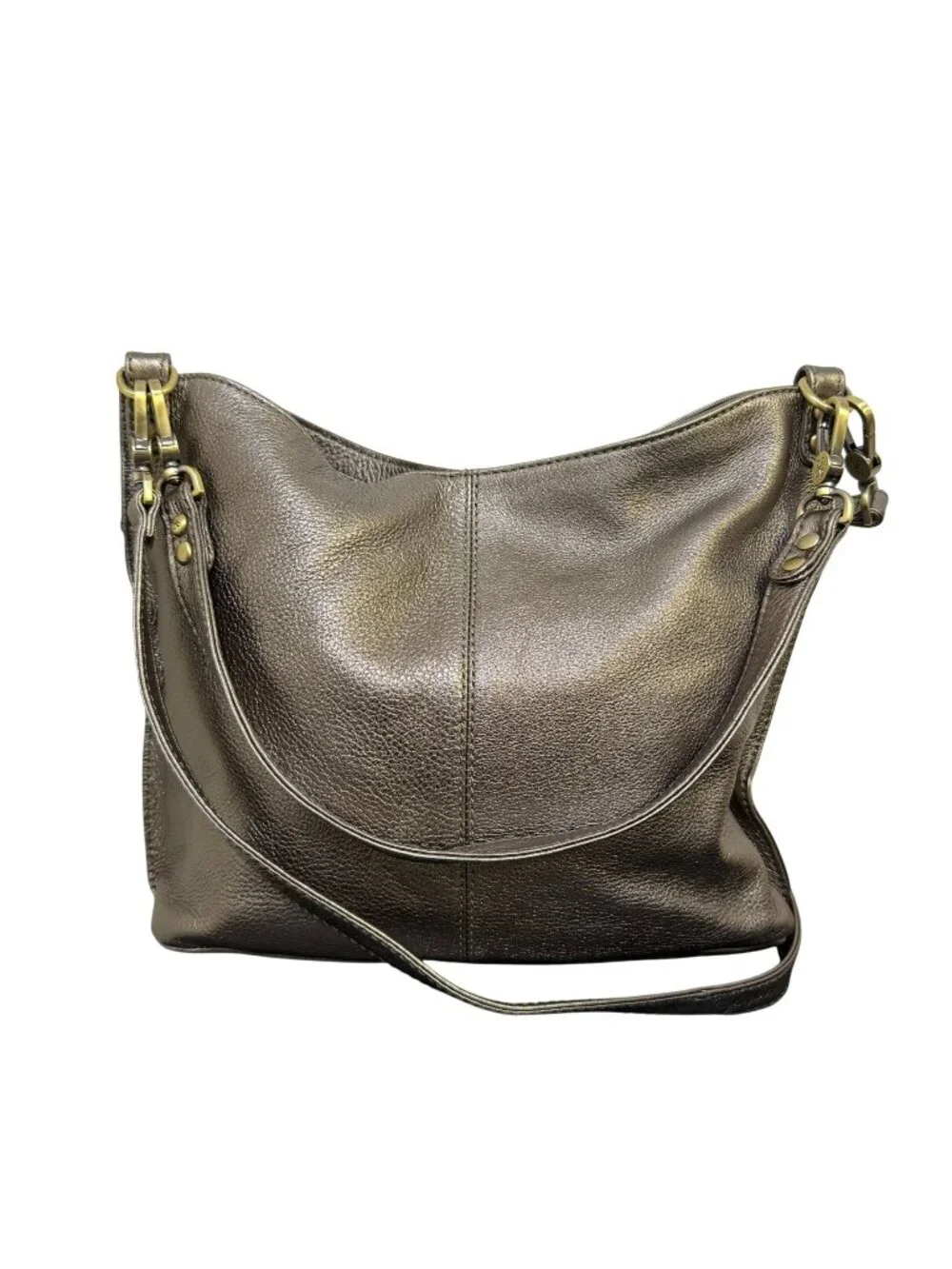 Hobo Shoulder Bag Metallic Gold Faux Leather With Adjustable Strap
